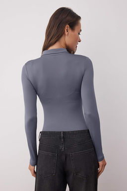 Antrasit Fermuar Yaka Detayl? C?tc?tl? Esnek Orme Body TWOAW24BD00005