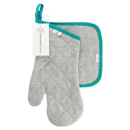 Кухонный комплект Лен серый: прихватка-варежка 15х30см + прихватка 20х20см, рогожка 171г/м2, хлопок 100%, наполнитель - ватин 280г/м2, на пластмассовом подвесе, Домашняя мода (Россия)