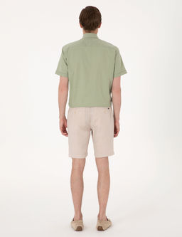 Bej Slim Fit %100 Keten Beli Lastikli Ba_c_kl_ Dokuma _ort