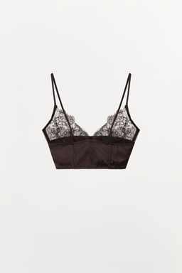 BRALETTE COMBINADO SATINADO ENCAJE / Marr?n oscuro - Zara фото 3