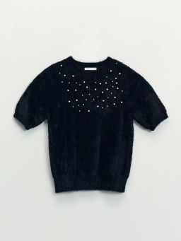 Джемпер с коротким рукавом со стразами / Zarina  фото 7