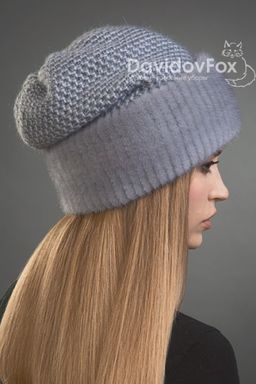 Шапка Камелия норка трикотаж сапфир