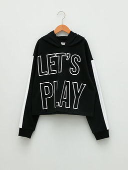 Kap??onlu Yaz? Bask?l? Uzun Kollu K?z ?ocuk Sweatshirt