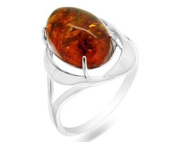 Кольцо из серебра янтарь, КП90