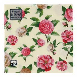 Салфетки бумажные "Bouquet Home Collection Classic" 33х33см, 3-х слойные, 20 штук в упаковке, 100% целлюлоза, "Нежные розы" (Россия)