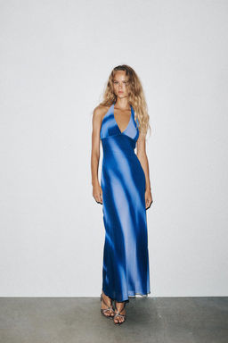 PRINTED HALTER LONG DRESS