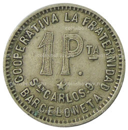 Монета 1 песета 1915 года Испания  Барселона