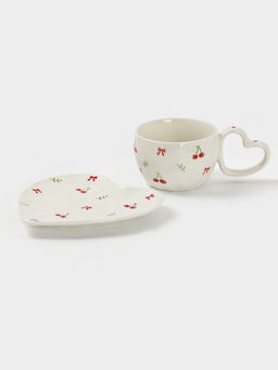 Чайная пара «Вишенка», 2 предмета: блюдце 15.5×15×1.5 см, чашка 265 мл, 15.5×9.5×6.7 см, керамика, белая