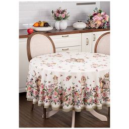 СКАТЕРТЬ КРУГЛАЯ ВИНТАЖ. СОВУШКИ D185СМ ,БЕЖ, 100