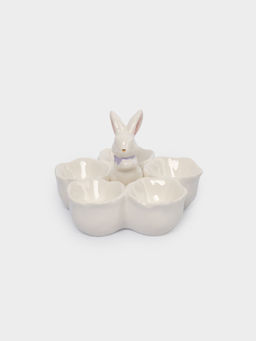 Блюдо пасхальное, 12х9 см, 5 отд, керамика, молочно-золотистое, Кролик в цветах, White Rabbit - Anna lafarg фото 2