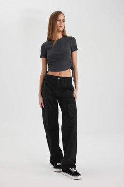 Gabardin Pantolon Straight Fit Standart Boy Yuksek Bel Kargo Cepli - Defacto фото 4