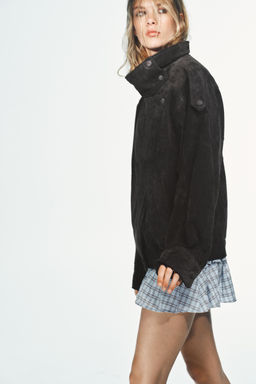 100% SUEDE LEATHER BIKER JACKET WITH COVERED BUTTONS - Zara фото 22