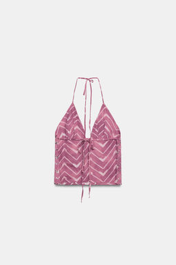 TOP HALTER ESTAMPADO LENTEJUELAS / Fucsia - Zara фото 7