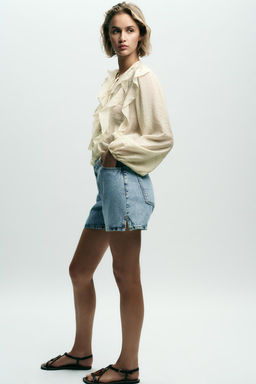 Z1975 HIGH-WAIST CROSSOVER WAIST DENIM SHORTS - Zara фото 3