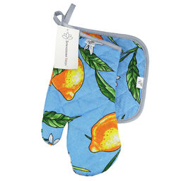 Кухонный комплект Лимон, вид 4: прихватка-варежка 15х30см + прихватка 20х20см, рогожка 171г/м2, хлопок 100%, наполнитель - ватин 280г/м2, на пластмассовом подвесе, Домашняя мода (Россия)