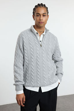 TRENDYOL MAN Bordo Unisex Regular Fit Fermuarl? Yar?m Bal?kc? Sac Orgu Triko Kazak TMNAW21KZ0737 - Trendyolmilla фото 3