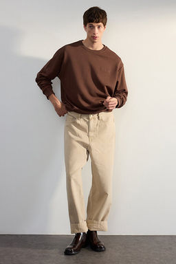 Koyu Kahverengi Bisiklet Yaka Oversize/Geni_ Kesim Yaz_ Diagonal Sweatshirt TMNAW24SW00039