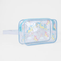 Косметичка на молнии для бассейна, с ручкой, с принтом Unicorn, голубая
