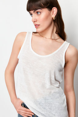 Ekru Relaxed/Rahat Kal?p Havuz Yaka S?rt Detayl? Orme Bluz TWOSS24BZ00451