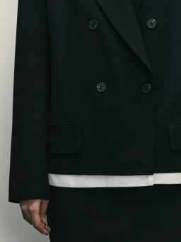 Двубортный жакет с контрастной деталью по низу / Zarina  фото 8