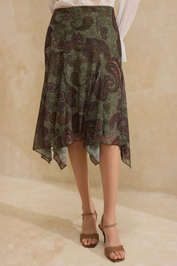 Cok Renkli Cicekli A-Kesim/Can Form Volanl?/F?rf?rl? Normal Bel Midi Tul Orme Etek TWOSS26ET00019 - Trendyolmilla фото 3