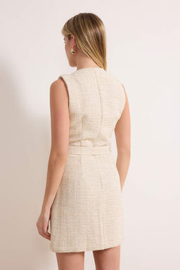 Ekru Dugmeli K?sa / Mini Dokuma Elbise TWOAW26EL00383