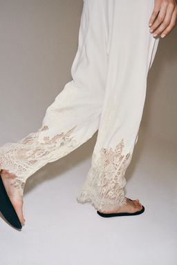 PANTAL?N PIJAMERO ENCAJE ZW COLLECTION / Blanco roto - Zara фото 6