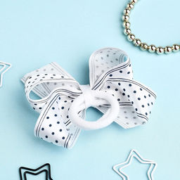 Цена за 6 шт. Бант для волос на резинке «Школьница», полоски горох, 8 см, бело-синий