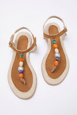 Trendyol Shoes Kahverengi Boncuk Detayl? Kad?n Parmak Aras? Sandalet TAKSS25SD00029