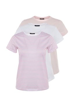TRENDYOLMILLA Kahverengi-Bej-Haki Cizgili 3lu Paket Basic Bisiklet Yaka Orme T-Shirt TWOSS20TS0146 фото 16