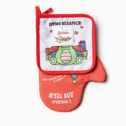 Набор кух. Доляна Время подарков: варежка 20х28 см, прихватка 17х17 см, 35% хл, 65% пэ  фото 6