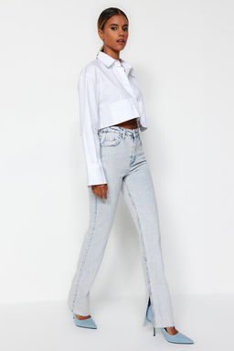 TRENDYOLMILLA Siyah Y?rtmacl? Yuksek Bel Flare Jeans TWOAW22JE0382  фото 37