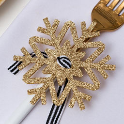 Цена за 2 шт. Набор для декора столовых предметов Снежинка, 4 шт., цвет золото 7?8 см 100% п/э, фетр - Simaland фото 3
