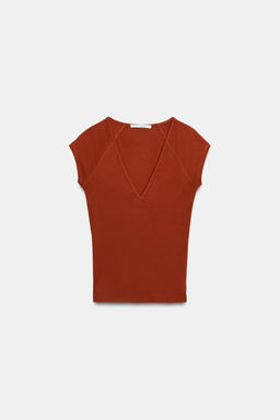 CAMISETA ESCOTE PICO / Rojo / Naranja - Zara фото 5