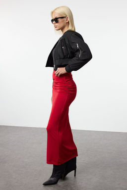 TRENDYOLMILLA Gri Premium Parlak Yuzeyli ve Yumusak Dokulu Drapeli Maxi Orme Etek TWOAW24ET00090 фото 2