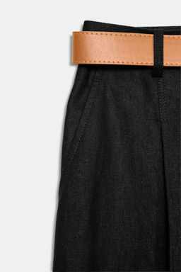 PANTAL?N CON LINO PINZAS CINTUR?N / Negro - Zara фото 3