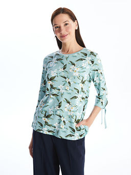 Bisiklet Yaka ?i?ekli Kad?n Bluz