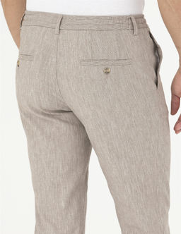 A__k Kahverengi Ex. Slim Fit Keten Kar___ml_ Kuma_ Pantolon
