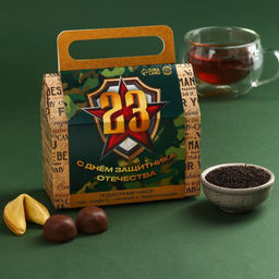 Подарочный набор С днём защитника отечества чай + печенье + конфеты