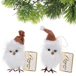 Цена за 2 шт. Подвеска "Совушка в зимнем колпачке" 12 см (в ассортименте), Шампань
