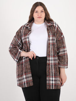 Рубашка в клетку со стразами коричневая - Almond фото 4