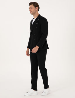 Siyah Extra Slim Fit %100 Y_n Kruvaze Tak_m Elbise