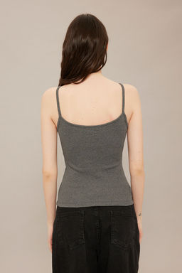 TRENDYOLMILLA Siyah Cizgili-Duz Antrasit 2li Paket Ask?l? Fitted Esnek Fitilli Orme Atlet TWOSS25AL00027 фото 4