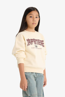 Relax Fit Bisiklet Yaka Bask_l_ __i Yumu_ak T_yl_ Sweatshirt K_z _ocuk - Defacto фото 3