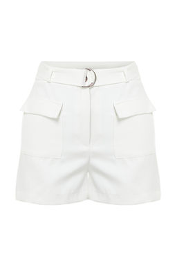 Ekru Cep Kapakl? Kemerli Mini Dokuma Sort TWOSS24SR00031