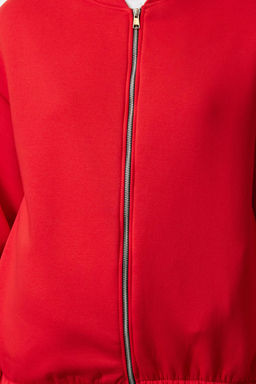 K?rm?z? Fermuarl? Oversize/Genis Kal?p Kal?n Ici Polarl? Orme Sweatshirt TWOAW25SW00122