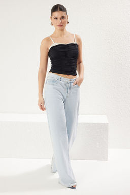 Haki Dantel Detayl? Buzgu/Drapeli Renk Bloklu Fitted/Vucuda Oturan Orme Bluz TWOSS25BZ00028 - Trendyolmilla фото 7