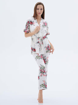 Пижама с халатом МИШЕЛЬ: брюки, топ, халат (молоко №18)