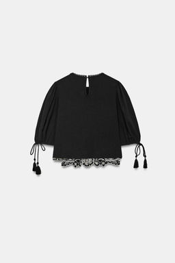 BLUSA BORDADOS MANGA ABULLONADA / Negro - Zara фото 9