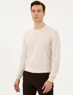 Бежевый базовый трикотажный свитер с круглым вырезом - Cacharel фото 3